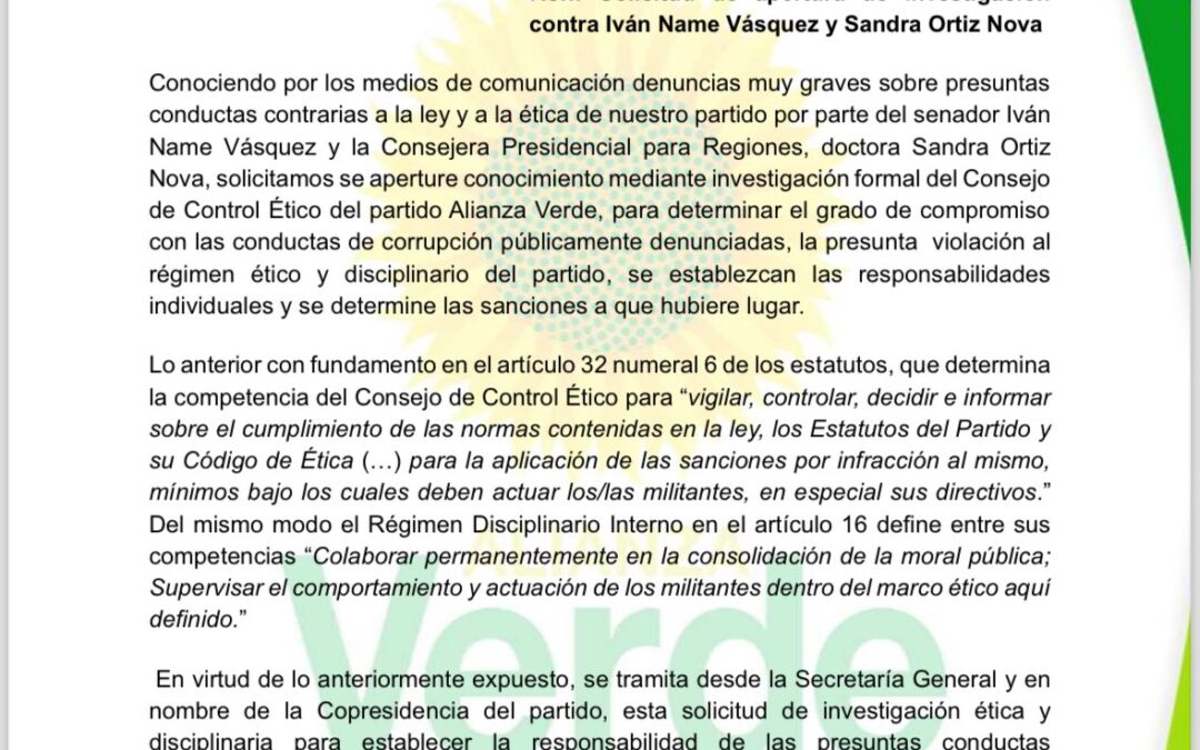 VERDES DEL EJE CAFETERO DIVIDIDOS ANTE ESCÁNDALO DE CORRUPCIÓN.